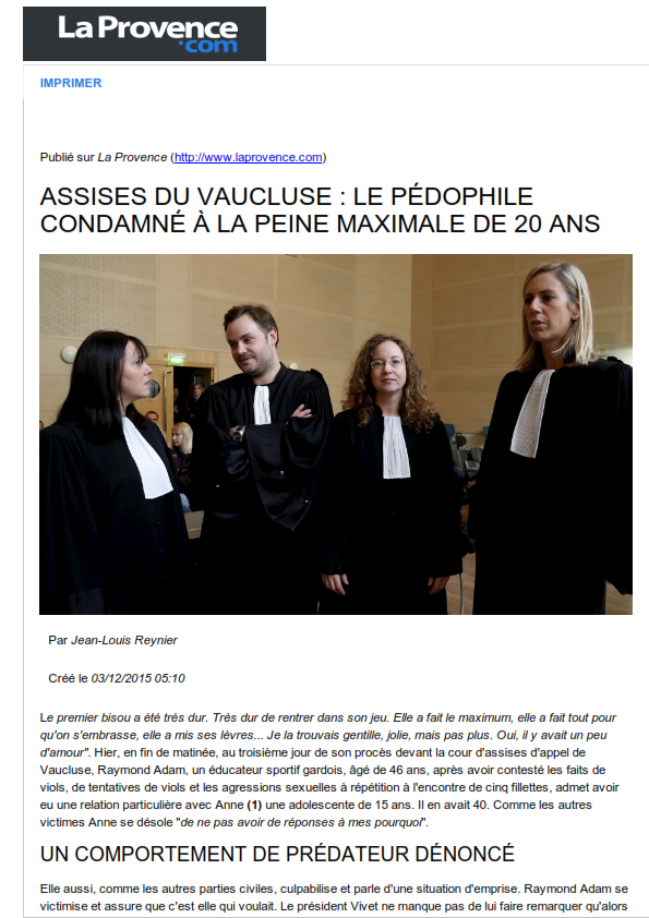 Assises du Vaucluse _ le pdophile condamn  la peine maximale de 20 ans